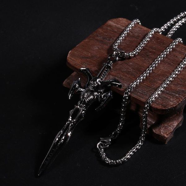 

pendant necklaces trend titanium steel men's necklace halloween alloy retro fashion personality ladies skull magic sword niche jewelry, Silver