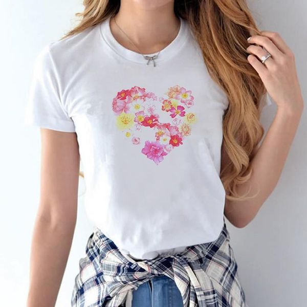 

t shirt women pink heart print t-shirt ladies white summer t-shirt lovely tshirt casual wear street fashion