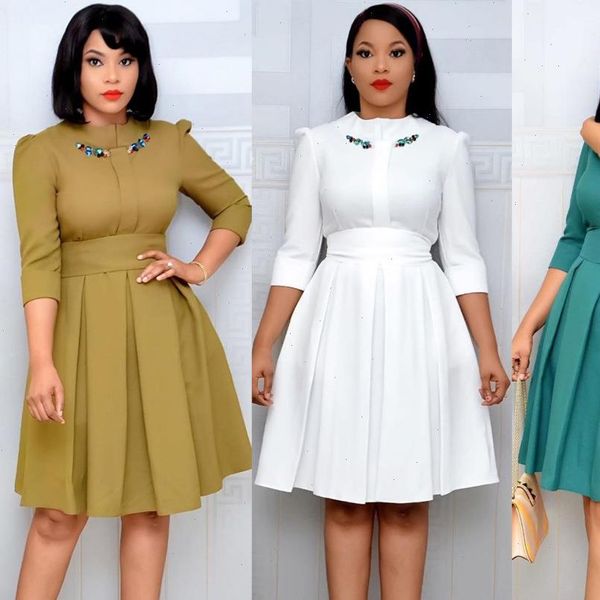 

african ladies dress 2021 autumn and winter elegant winter 3 4 sleeve knee length retro ol work bodycon dress, Black;gray