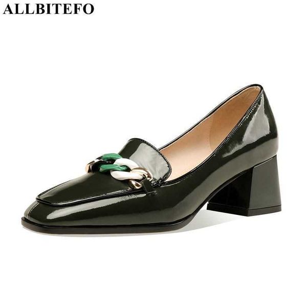 

allbitefo size:33-41 genuine leather brand high heels party women shoes women heels shoes square toe office ladies shoes 210611, Black