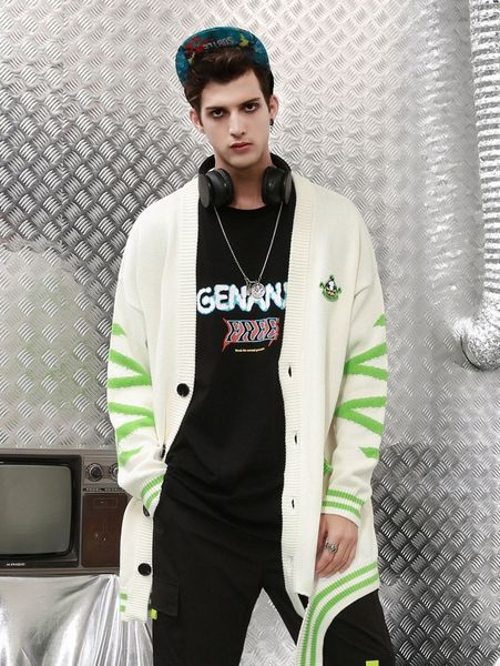 

men cartoon pattern button up cardigan 518c#, White;black
