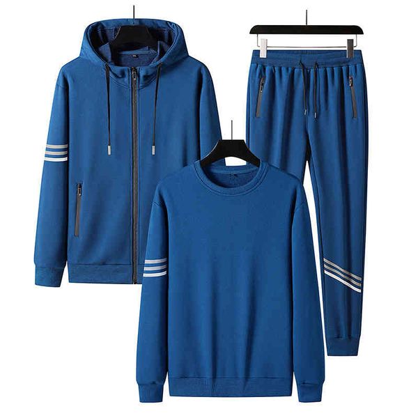 

tracksuits 2021 autumn and winter sports leisure suit men's pullover elastic sweater running coat three piece set, Gray