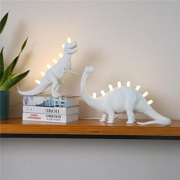 

jurassic dinosaur table lamps for bedroom resin brontosaurus t-rex led desk lamp luminaire kids home decor light fixtures