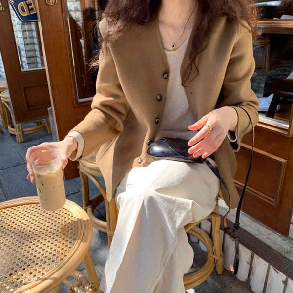 

women's wool & blends 2021 fashion 100% coat women autumn short coats female korean style clothes woman doulde-sided jackets veste femm, Black