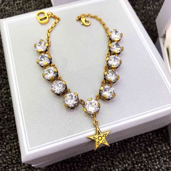 

star pendant all zircon chain necklace women's new elegant and noble choker necklace bracelet fine jewelry sale, Golden;silver