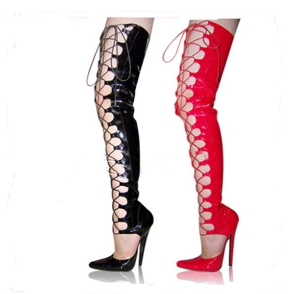 

boots rome lace up thin high heel pointed toe over the knee summer black red tie gladiator women