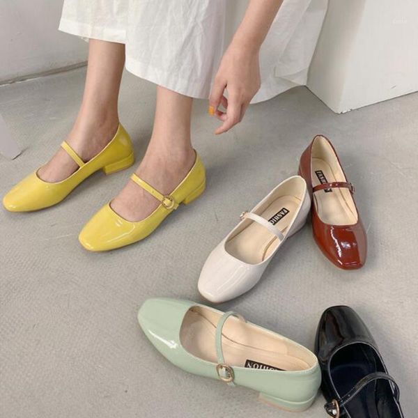 

dress shoes spring autumn women mary janes patent leather low heels square toe shallow buckle strap girls cx184, Black