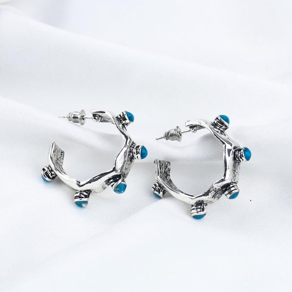 

hoop & huggie ethnic vintage bohemiam big round earring women boho summer beach ear stud jewelry blue turquoises gems statement earrings gif, Golden;silver