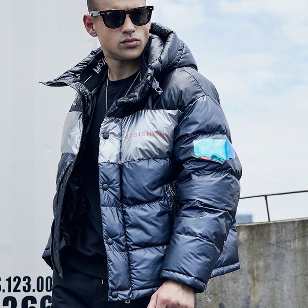 

men's winter short fashion bright casual loose cotton jacket streetwear jackets with thick hood windbreak clothes dw7r, Black