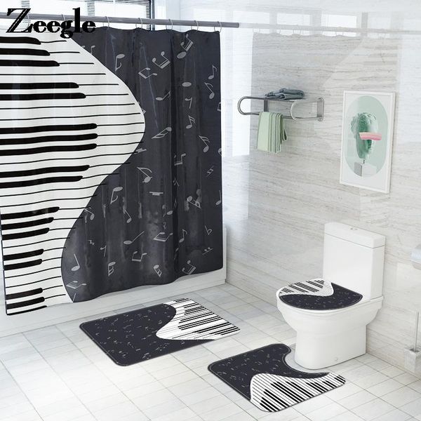 

bath mats black and white home decor printed mat shower curtain set entrance door anti-slip floor carpet for toilet