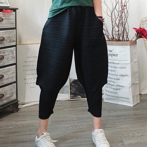 

women's pants & capris imucci 2021 spring solid pleated loose ankle length mutil color harem fashion leisure style streetwear tm1615, Black;white