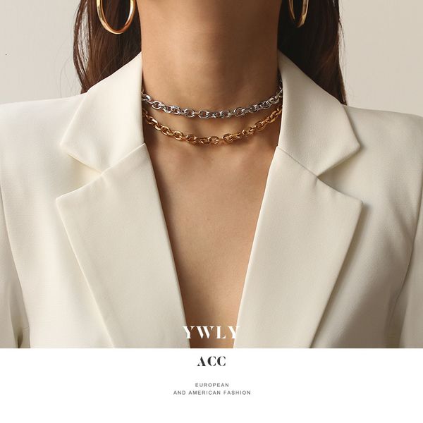 

hip hop style thick chain collar women's fashion personality atmosphere trend temperament niche necklaces ywly, Silver