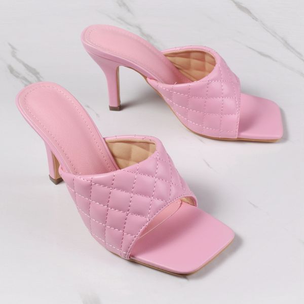 

Square toe Summer Women sandals slippers Fashion Thin heeled Ladies Mules Elegant Female High heels Outside Slides Women Sandals, Xx-p pink