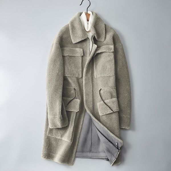 

men's wool & blends british wind high-end lamb fur cloth coat particles integrated fine hair sheep sheared in long, Black