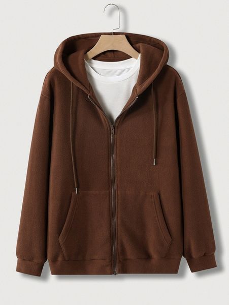 

men zip up drawstring hooded fleece jacket g3jw#, Black;brown