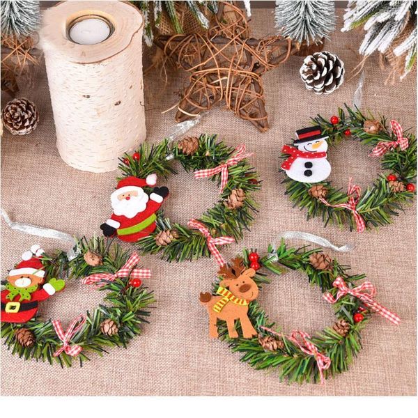 

13cm mini christmas wreath garland xmas tree pendant door hanging ornaments christmas decorations for home navidad new y jlljkg