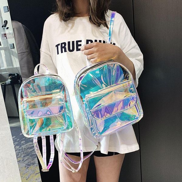 

backpack style pvc transparent clear women bag harajuku school for teen girls rucksack kawaii holographic