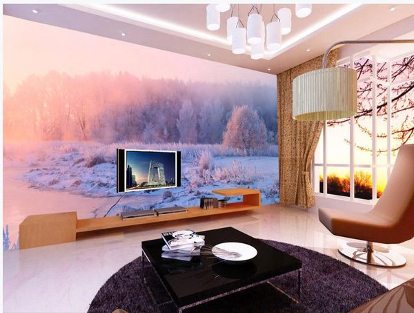 Фоторель на стене обои 3D стереоскопические обои серебряные зимние снежные пейзажи Обои фоновая стена