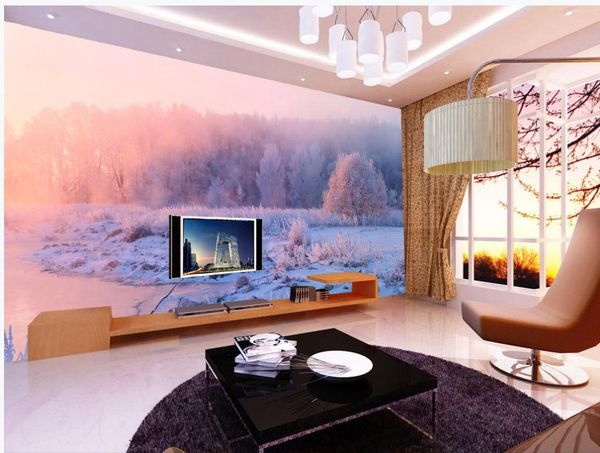 

p wall murals wallpaper 3d stereoscopic wallpaper silver-covered winter snow scenery wallpapers background wall