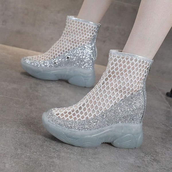 

women summer shoes mesh breathable sandals ladies hollow out soft thick sole shoes girl shiny platform 2021 new, Black