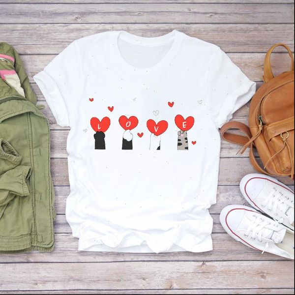 

women cat love cute sweet fashion short sleeve print lady t shirts womens graphic t shirt ladies female tee t shirt, White