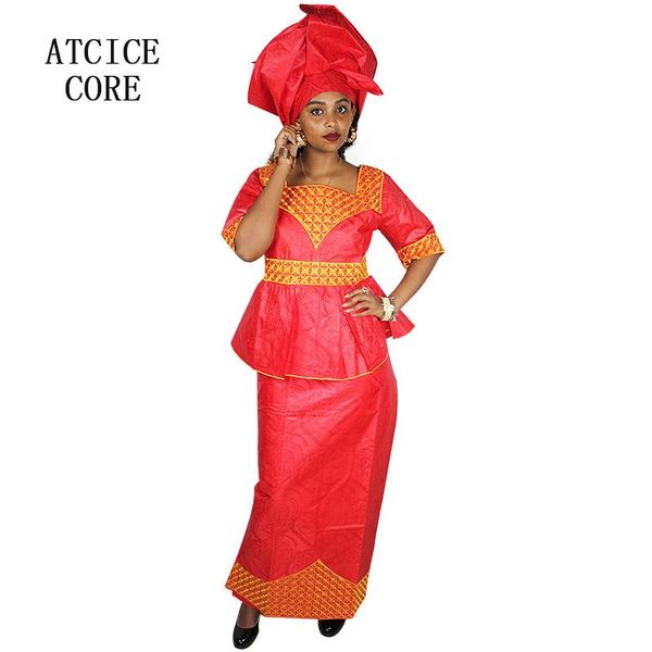 

ethnic clothing african embroidery design purple with skirt three pcs one set, Red