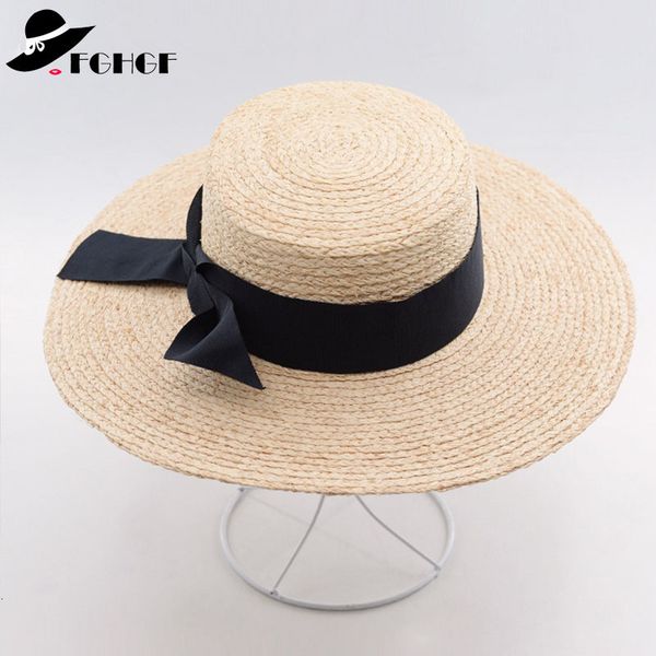 

2021 new elegant women raffia 10cm/4" wide brim sun flat ladies summer black ribbon bow knot kentucky derby hats 1l83, Blue;gray