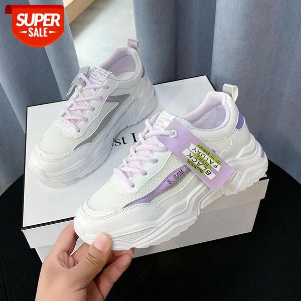 

2020 spring casual shoes woman platform sneakers lace up round toe women vulcanize shoes ladies chunky sneakers 6cm thick bottom #7u7a