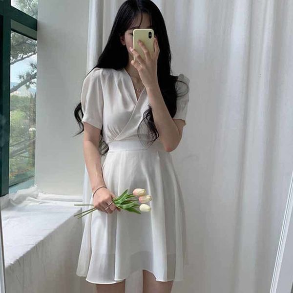 

Simple Waist Short Chiffon Dress Oojk, Black;gray