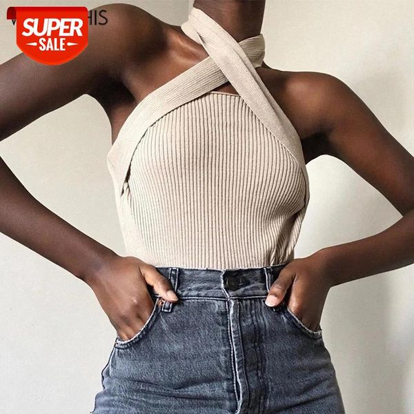 

wannathis cross halter sleeveless tank women knitted fashion solid summer streetwear slim casual female 2020 new #uc96, White