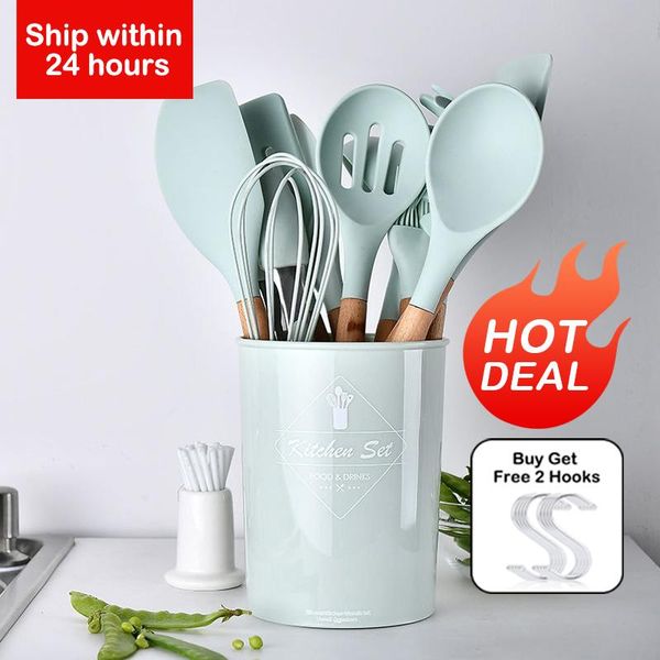 

cooking utensils 12pcs silicone kitchenware set heat resistant kitchen non-stick baking tools with storage box