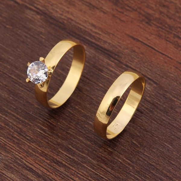 

wedding rings lingxiu fashion 24k plain 3mm 2 ring set african crystal men&women finger gift, Slivery;golden
