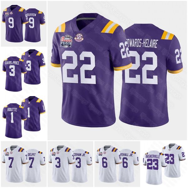 

9 joe burrow tigers college football jersey clyde edwards helaire grant delpit justin jefferson odell beckham terrace marshall jr. kayshon b, Black;red