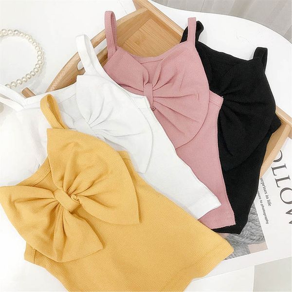 

girls tank children summer cotton kids clothes big bow sling vest dress baby t-shirts tee b6752, Blue