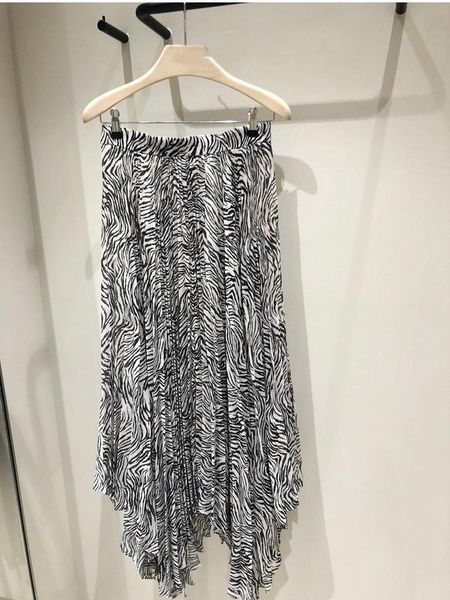 

women zebra print midi skirts irregular hem 2021 spring summer high waist female skirt, Black