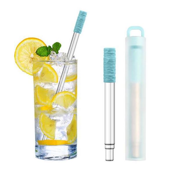 

drinking straws portable stainless steel silicone straw camping travel reusable with brush and carry case