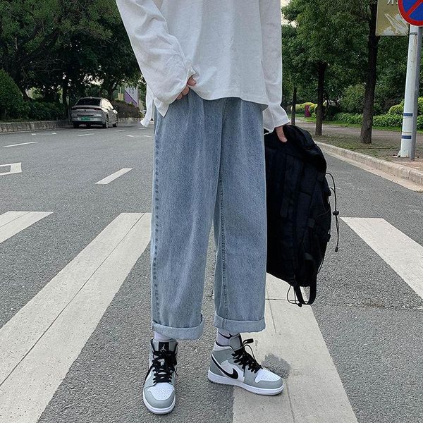 

korean wide-leg jeans men's fashion retro casual blue jeans men streetwear loose hip-hop straight denim trousers mens s-xl