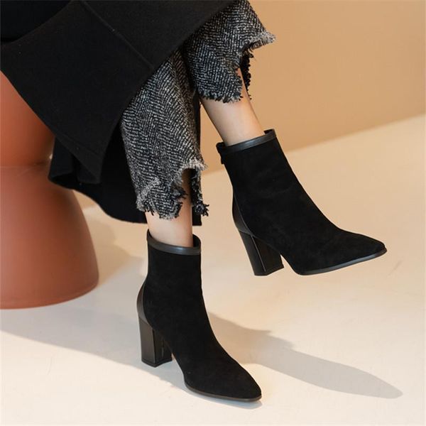 

boots winter quality women ankle comfortable shallow mouth pointed high heeled women's zipper simple sweet wild boot, Black