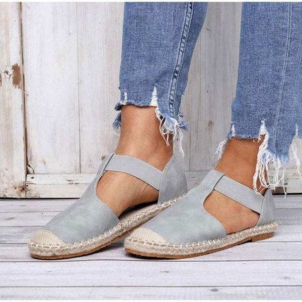 

women sandals elastic band t tied flat shoes ladies summer round toe beach roman espadrille sandals large size sandalias, Black