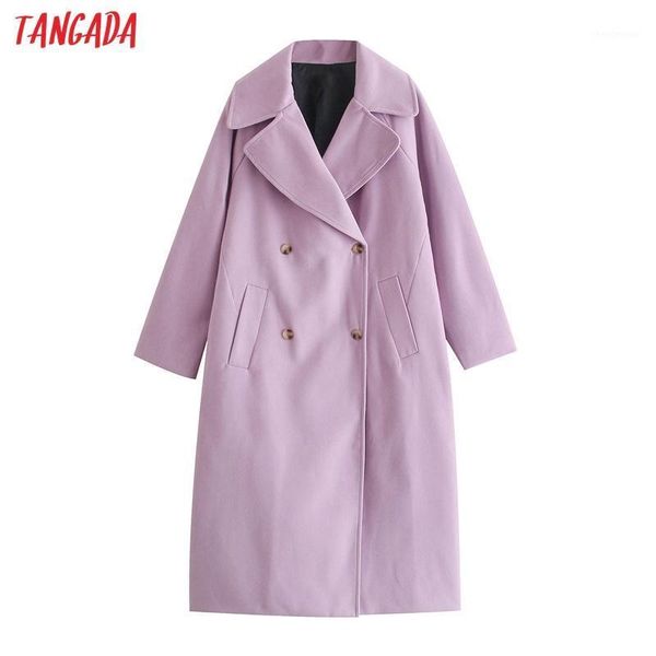 

women's wool & blends tangada women 2021 winter purple thick coats jacket loose long sleeves pocket ladies elegant overcoat je20, Black