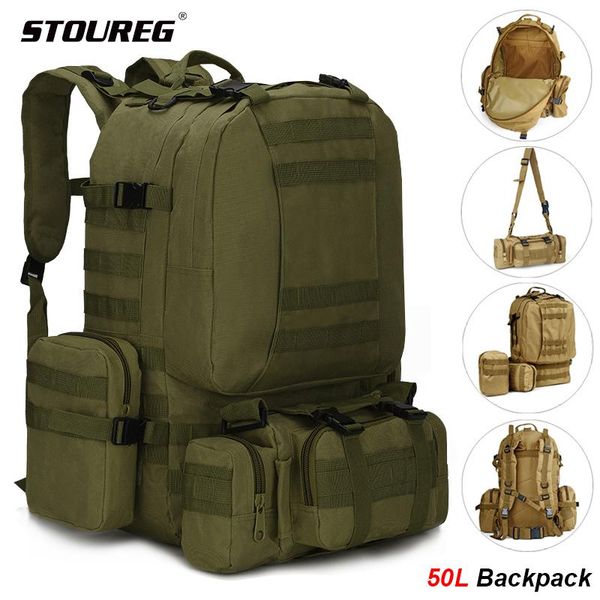 

50l backpack, men's tactical backpack trekking, high capacity hiking travel rucksack outdoor tactical climbing bag