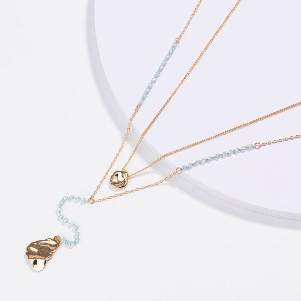 

chains double-layer chain gold collar necklace women korean blue bead pendant fashion jewelry, Silver