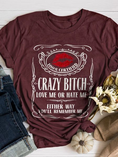 

ladies t-shirt lipstick printing basic style harajuku summer casual street round neck short sleeve comfortable clothing, White