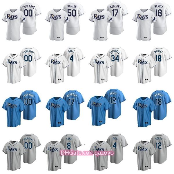 

2020 andrew kittredge jersey brendan mckay colin poche michael perez nate lowe randy arozarena manuel margot baseball jersey custom stitched, Blue;black