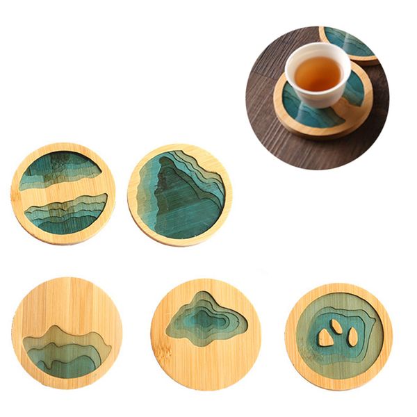 Coasters de bambu redondo Creative Cup tapete impermeável isolamento chá almofada de café mesa decoração cozinha suprimentos xbjk2107