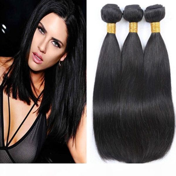 

9a 100% virgin straight human hair natural black color bundles 3 bundles per lot soft real can be dyed, Black;brown
