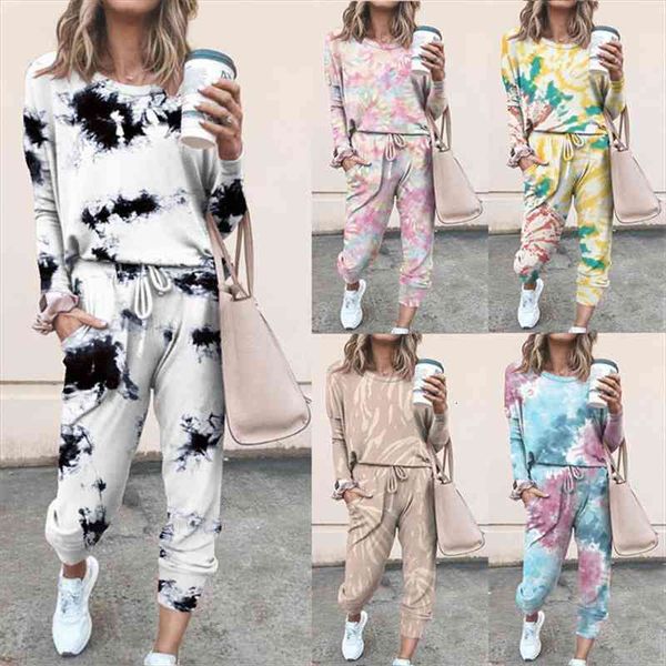 

tie dye two piece set women autumn tracksuit pullover and pants sets lounge wear female outfits casual joggers suit, Gray