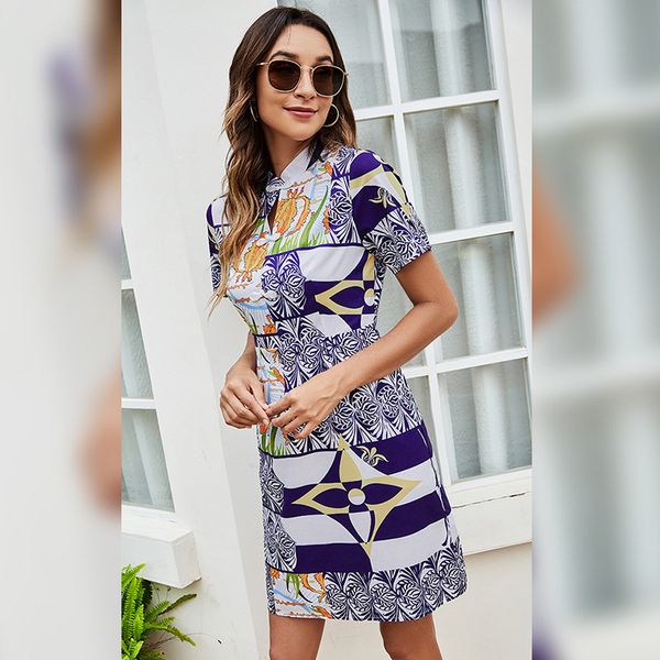 

ins summer new short sleeve pullover skirt slimming graceful and fashionable jumpsuit skirt fashionable printed mid waist dress, White;black