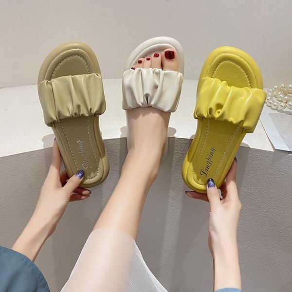 

slippers female shoes home women's slides fashion low 2021 massage flat luxury pu rome basic, Black