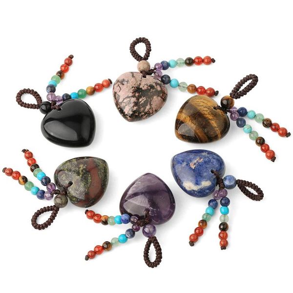 

pendant necklaces love heart shape natural short tassel seven chakra necklace pink crystal powder jewelry accessories, Silver